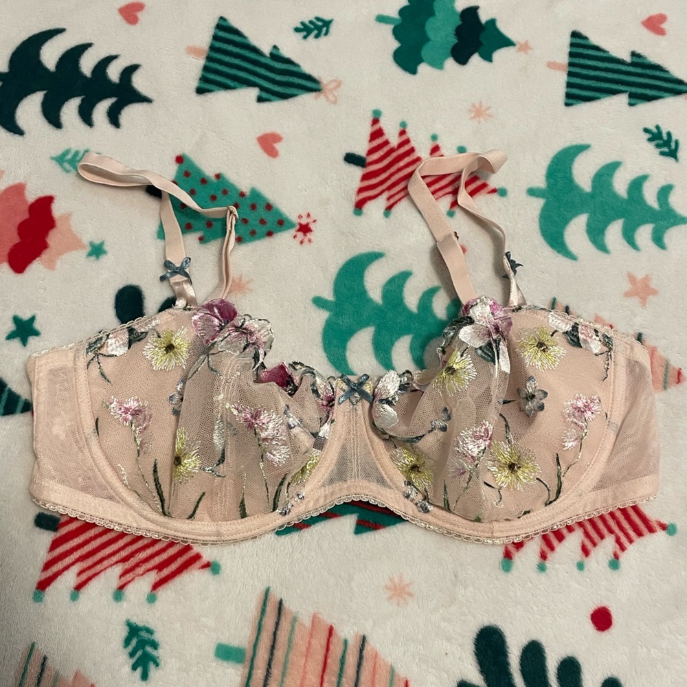 pink embroidered bra